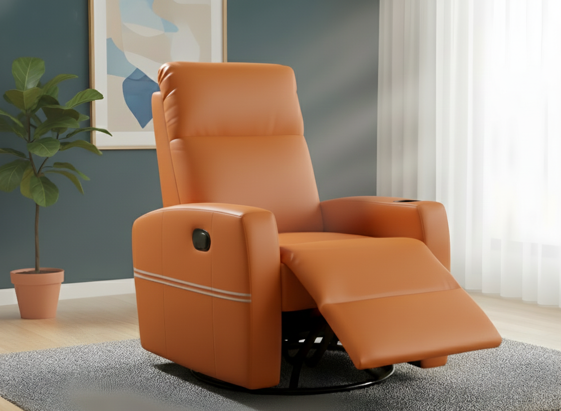 Starata Glide | Premium Swivel Rocker Recliner Chair in Tan Faux Leather