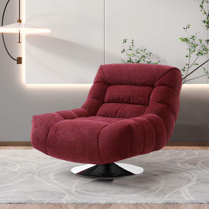 Velvra | Burgundy Red Velvra Swivel Lounge Chair | Luxury Accent Seating