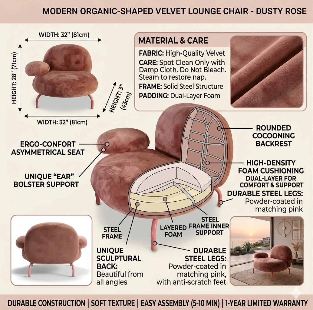 Velvet Cloud | Modern Plush Lounge Chair | Velvet-Touch Accent Chair for Living Room