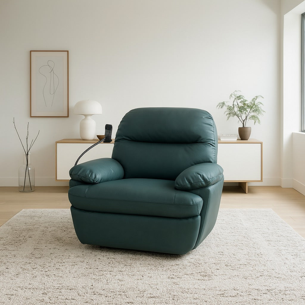 Orbitra Couch | Orbitra Green Leather Swivel Recliner Chair | Premium Comfort